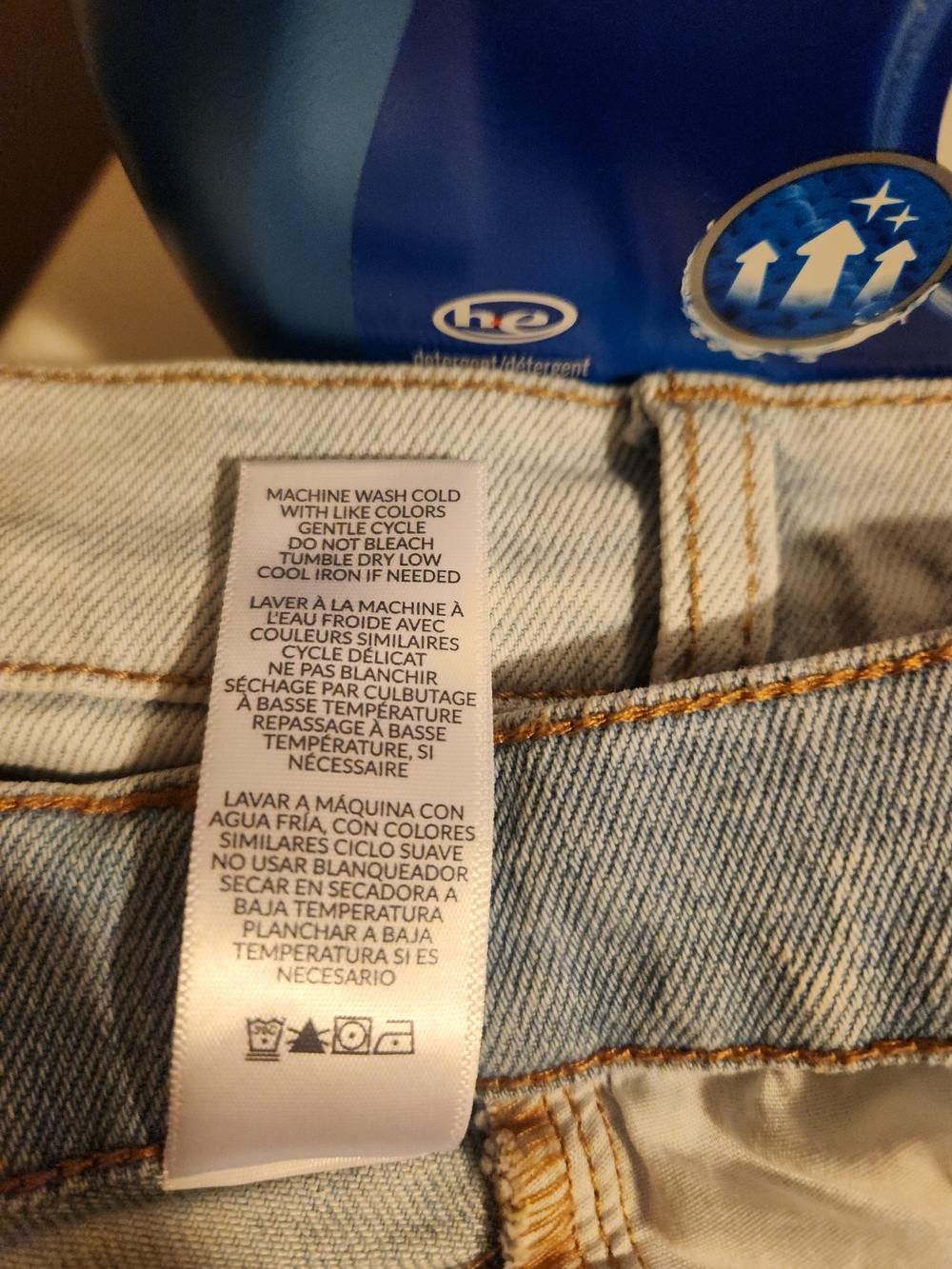 Light Wash Denim Mini Skirt with Lace Hem - Picture 5 of 5